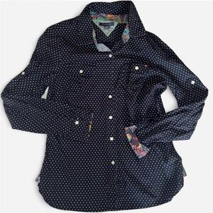 Tommy Hilfiger Button Down Navy Polka Dot Shirt with Paisley Accents